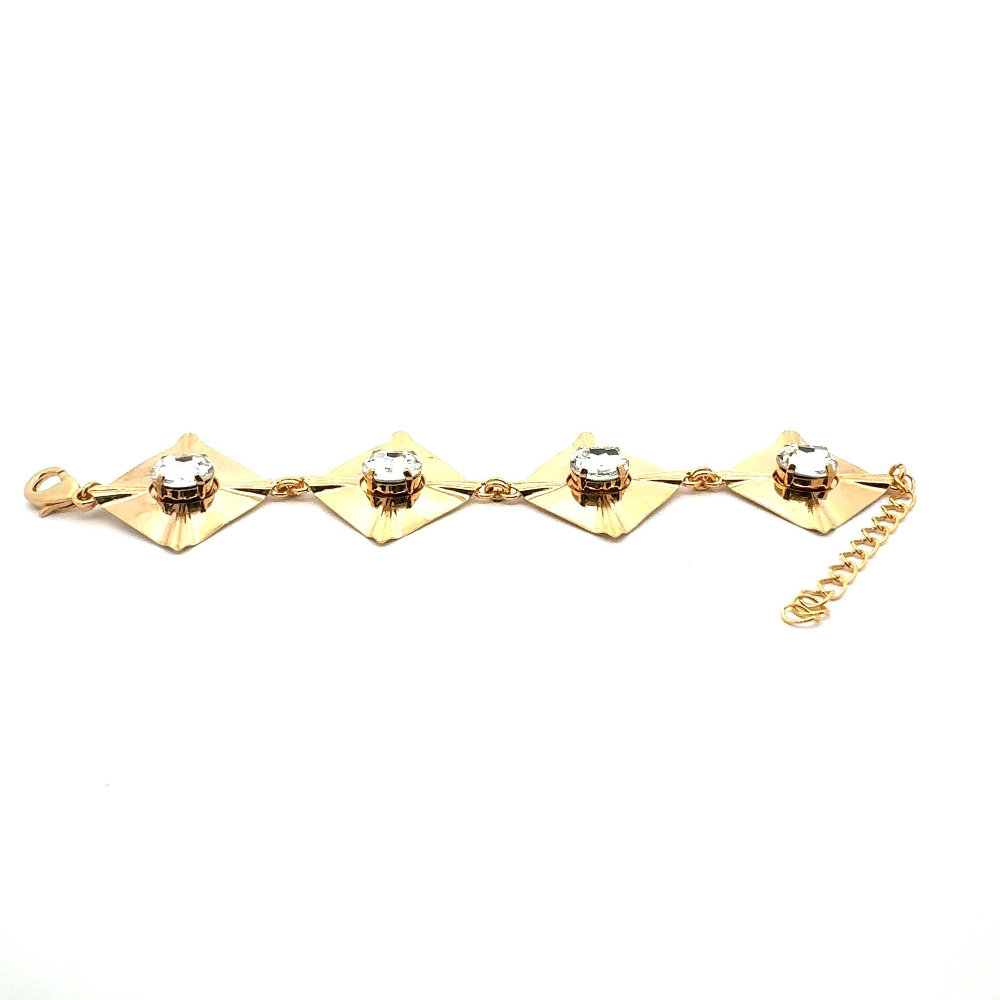 Pulsera Rombos Dorados y Cristal - Piedra de Toque