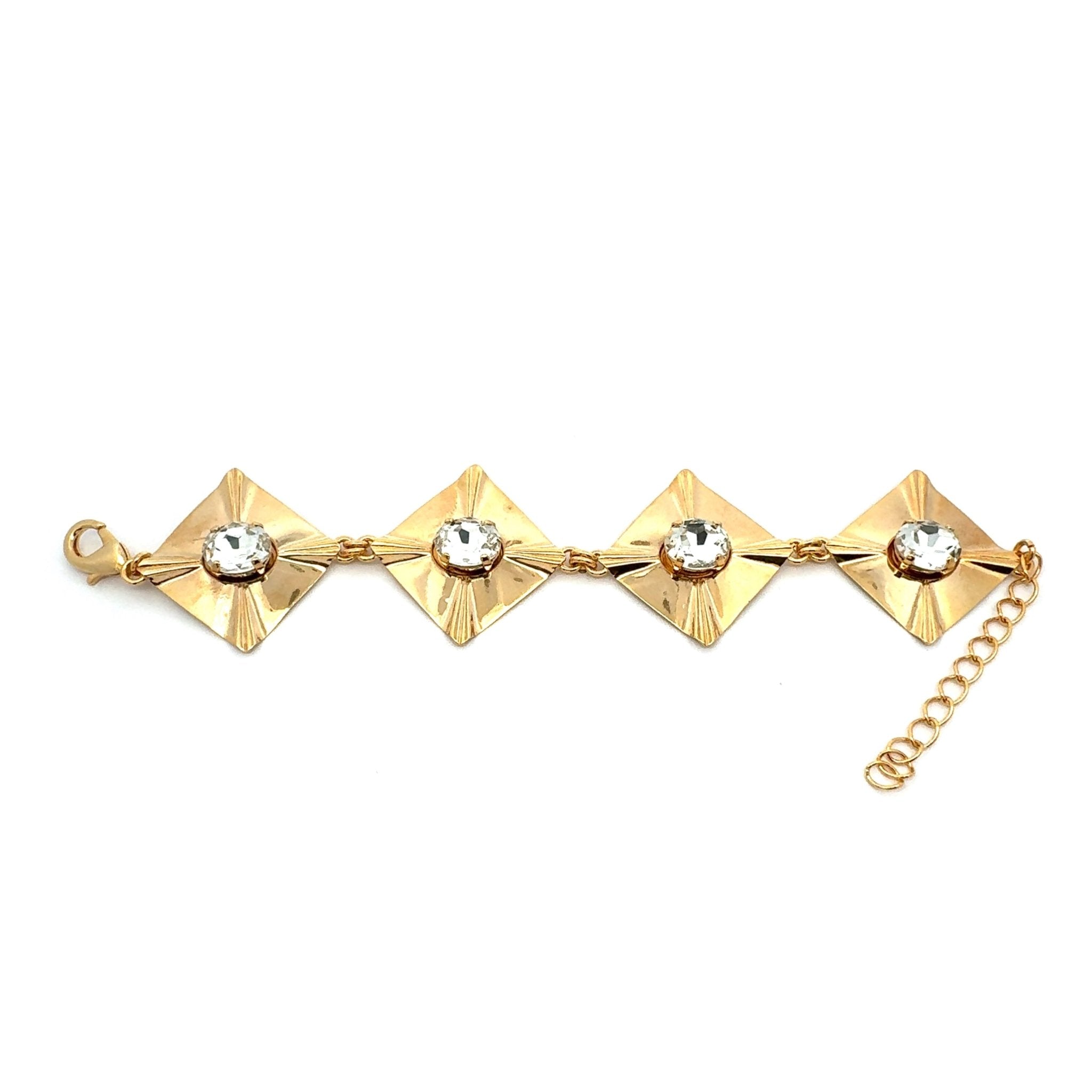 Pulsera Rombos Dorados y Cristal - Piedra de Toque